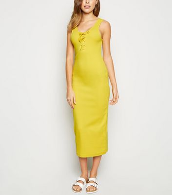 Yellow Lace Tea Length Dress